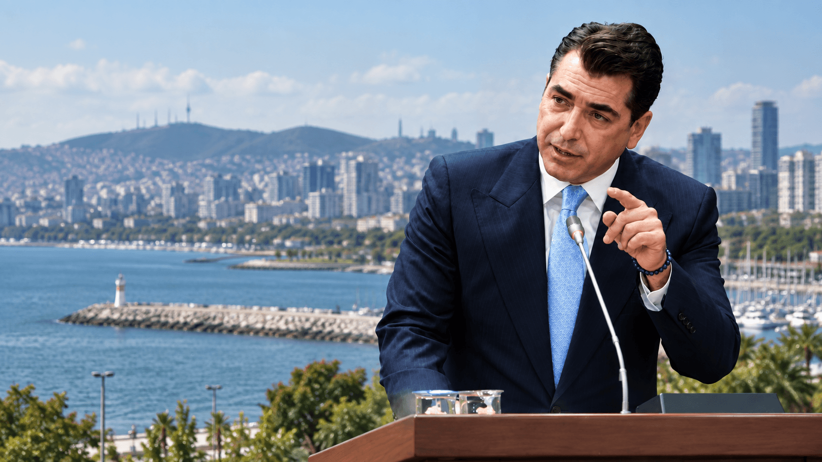 Ekrem Eray Arda kürsüde konuşma yaparken